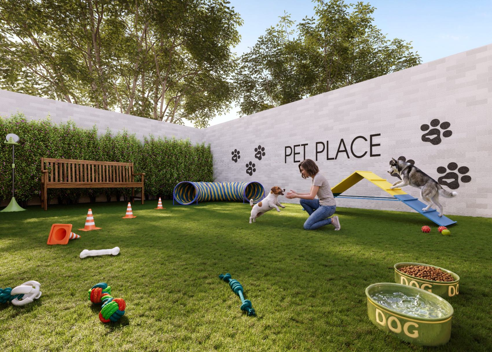 Pet place gramado com circuito de agility e vegetação