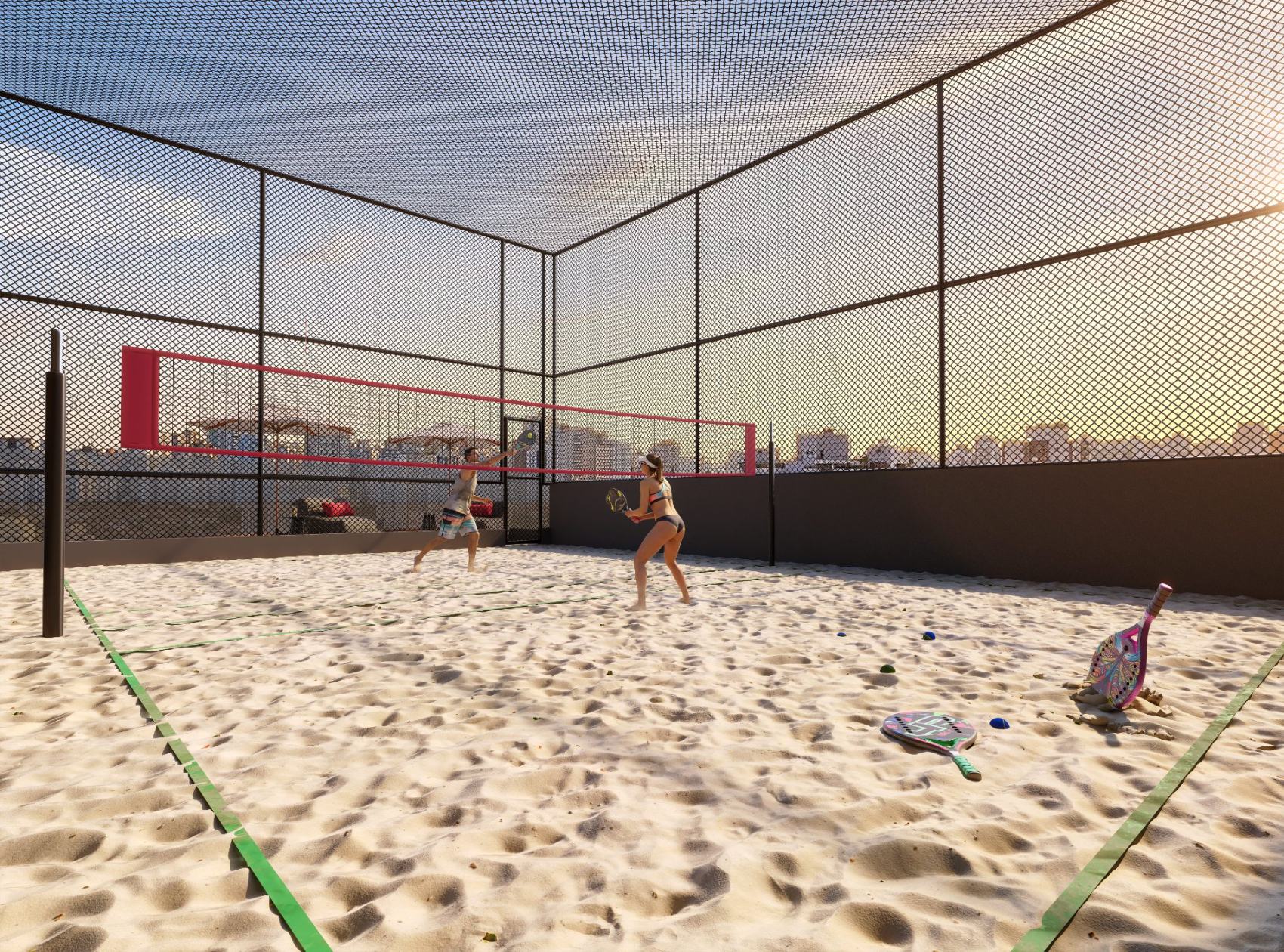 Quadra de beach tennis coberta por rede